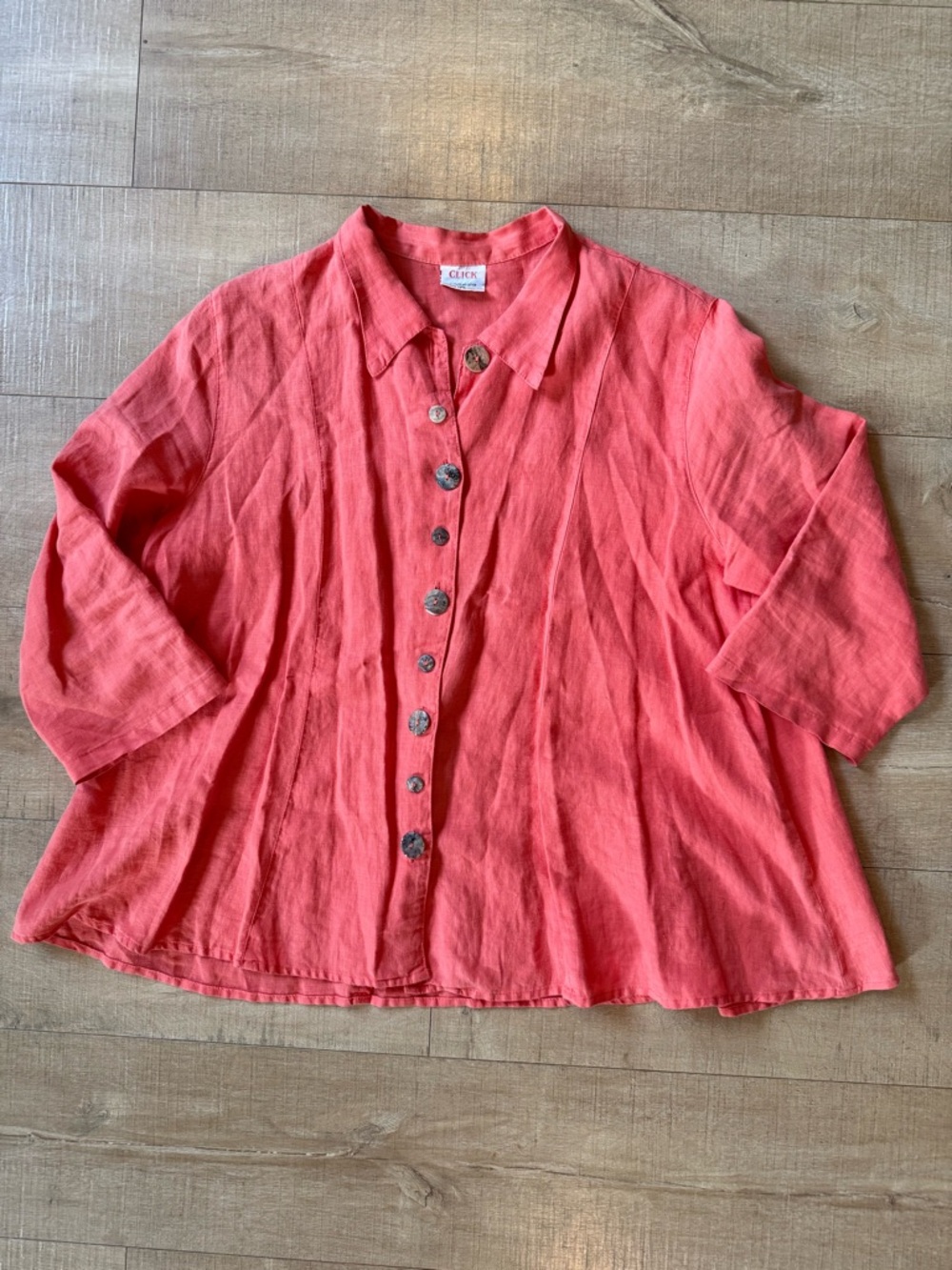 VTG Click by CMC Coral Button-Front Linen Shirt Jacket XL lagenlook coastal